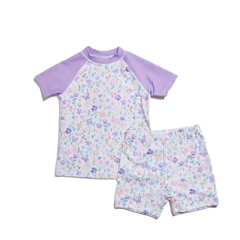 Hello Summer: 2-Piece Flower Print Rash Guard Set - Kid's