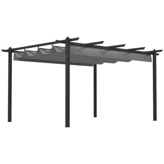 Outsunny 4x3m Aluminium Pergola w/ Retractable Canopy, Grey