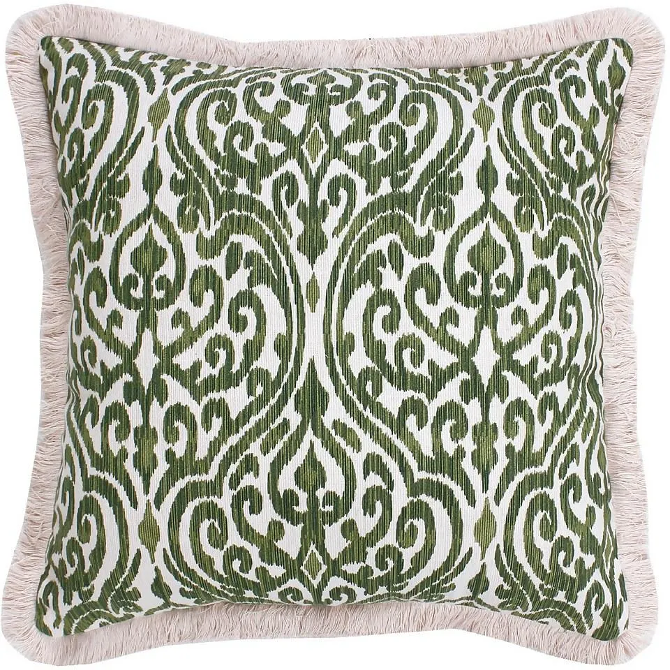 Printed Fringe Cushion - Green