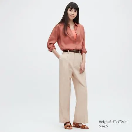 Linen Blend Pleated Wide Leg Trousers