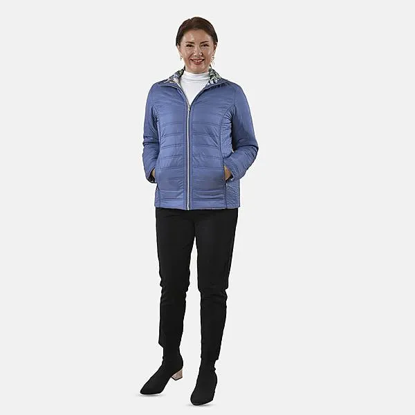 TAMSY Reverible Padded Lining Jacket with Front Zipper Closure - Blue