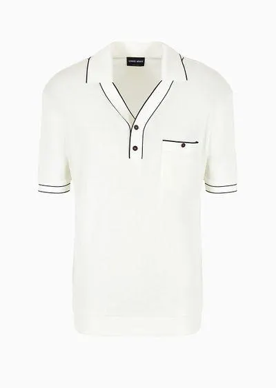 Short-sleeved ribbed polo shirt in viscose and wool