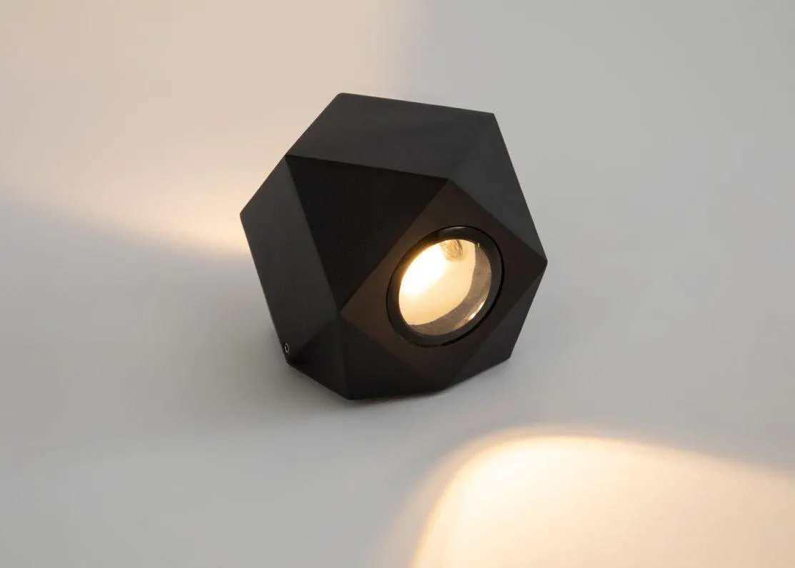 Outdoor or Bathroom LED Wall Light Diamond Cube Black