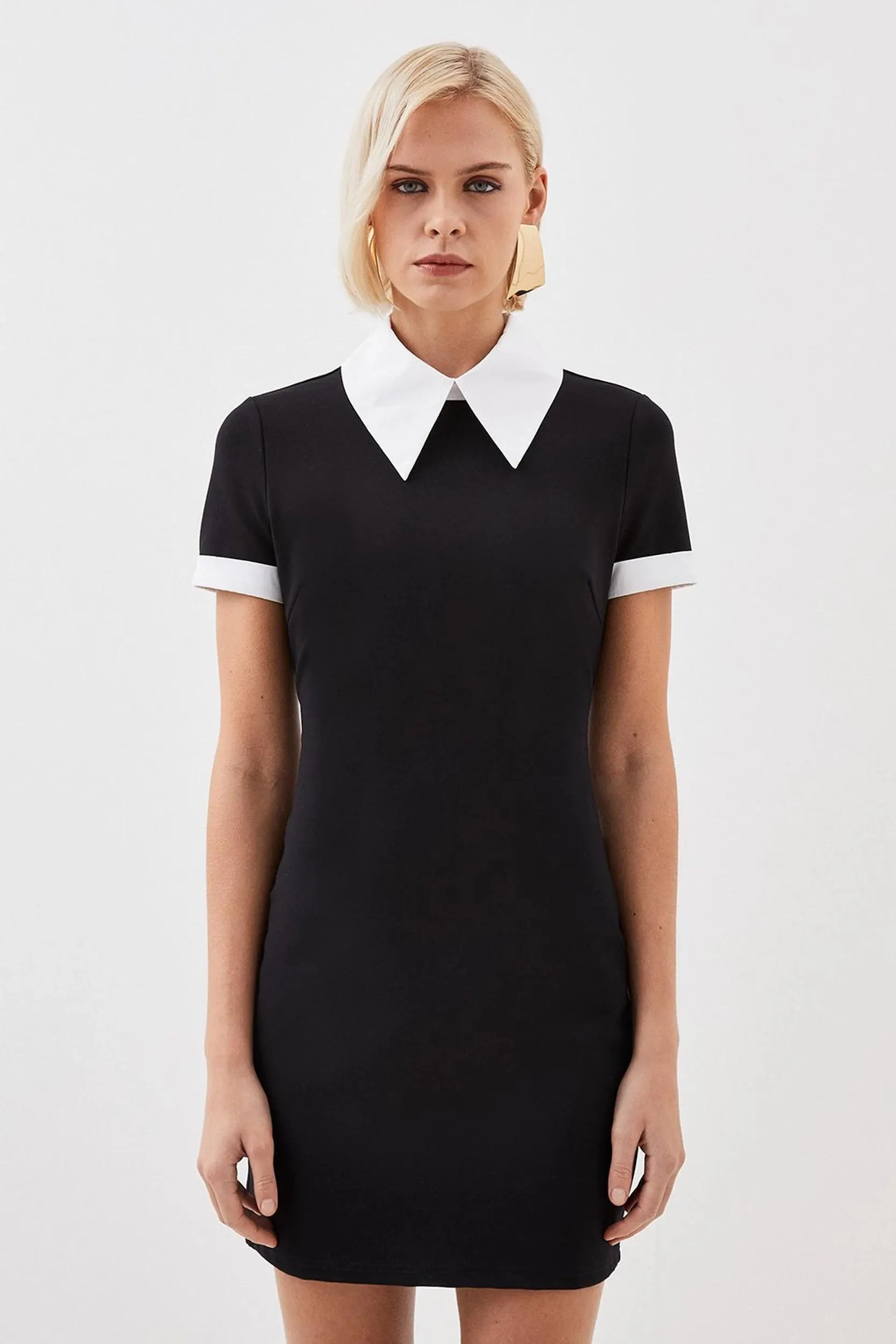 Jersey Cotton Poplin Collar Mini Dress