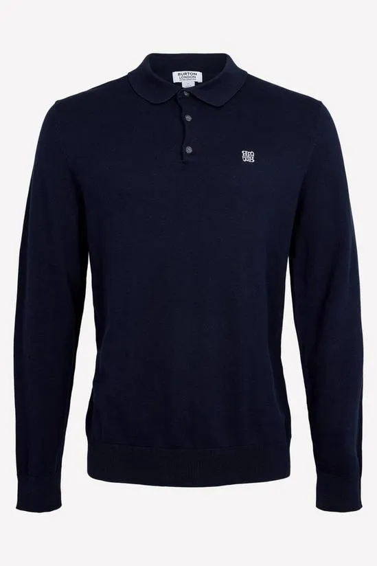 Cotton Rich Embroidered Long Sleeve Knitted Polo