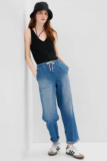 High Waisted Utility Ripped Mom Jeans
