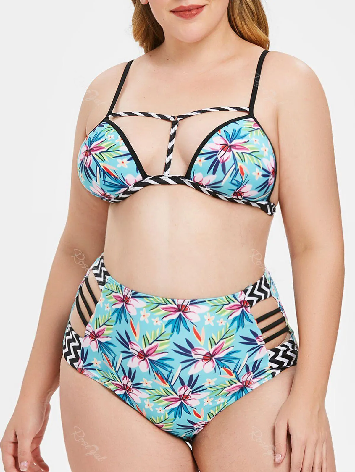 Plus Size Floral Print Spaghetti Strap Bikini Set - 2x
