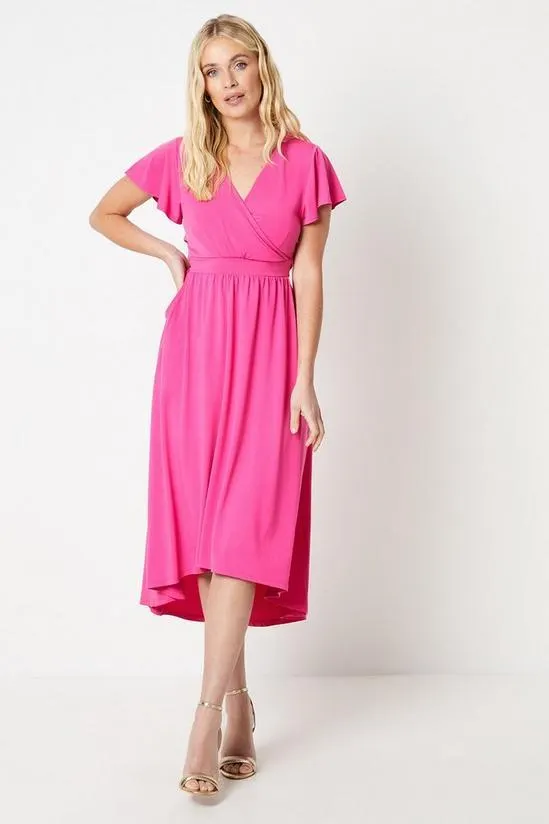 Petite Jersey Wrap Front High Low Hem Midi