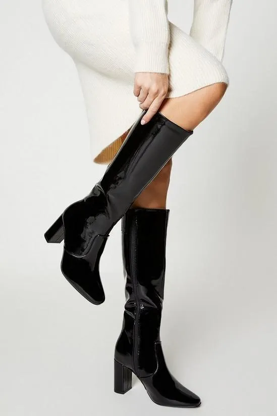 Hera Soft Square Toe Block Heel Knee Boots