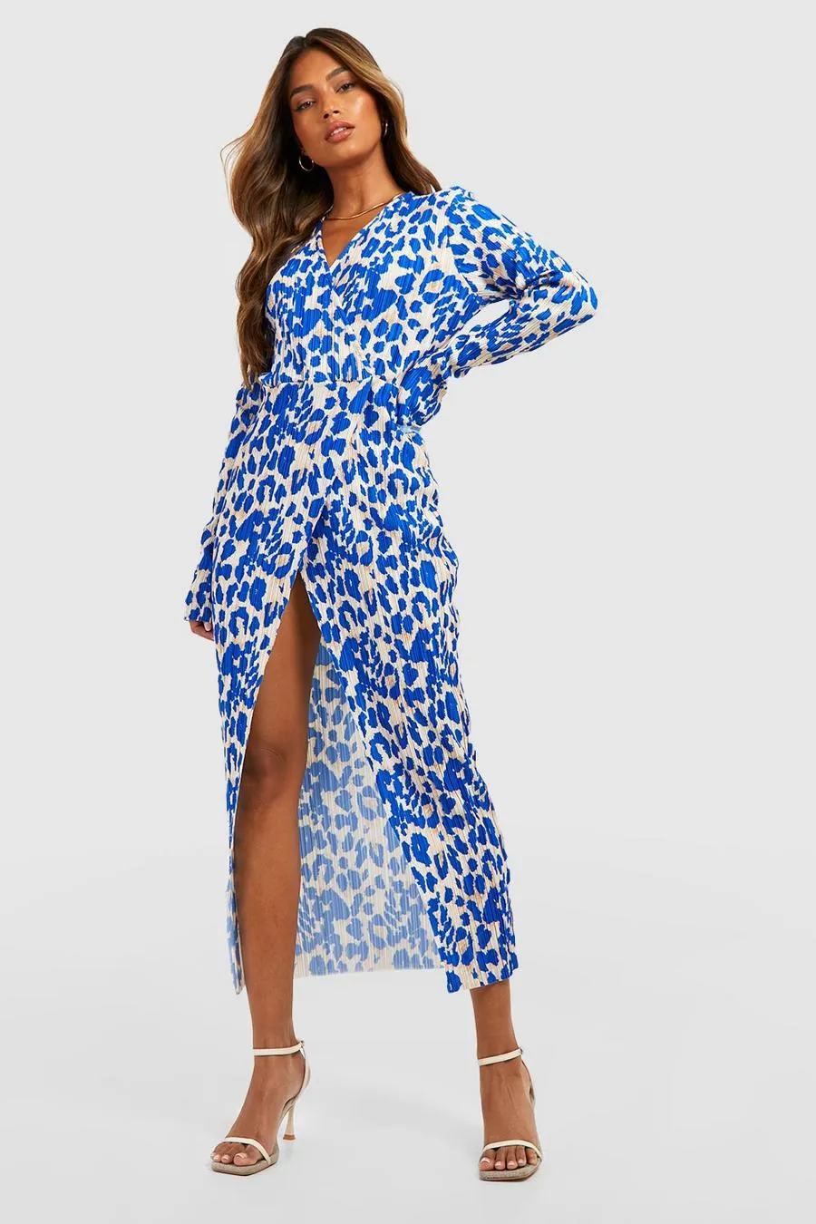 Leopard Plisse Wrap Midaxi Dress