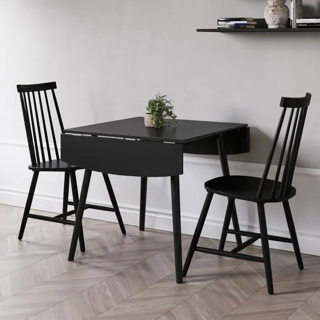 Black Drop Leaf Dining Table Set with 2 Black Spindle Back Chairs - Seats 2 - Olsen