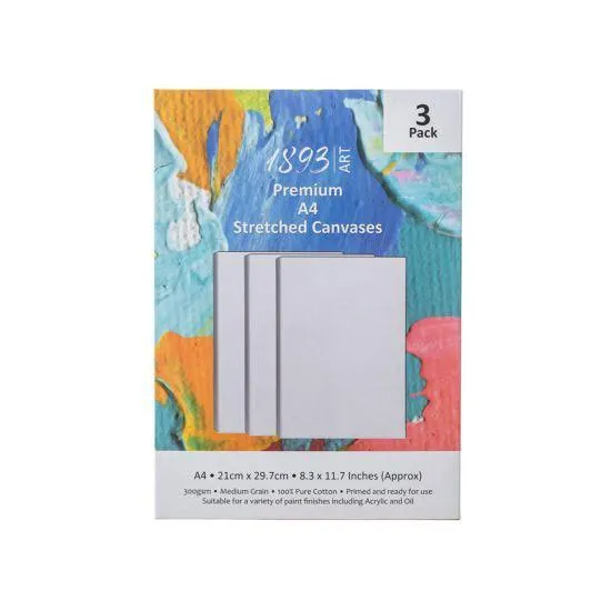 1893 Pack of 3 A4 Canvases in White