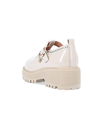 Girls cream wide fit mary jane heeled shoes