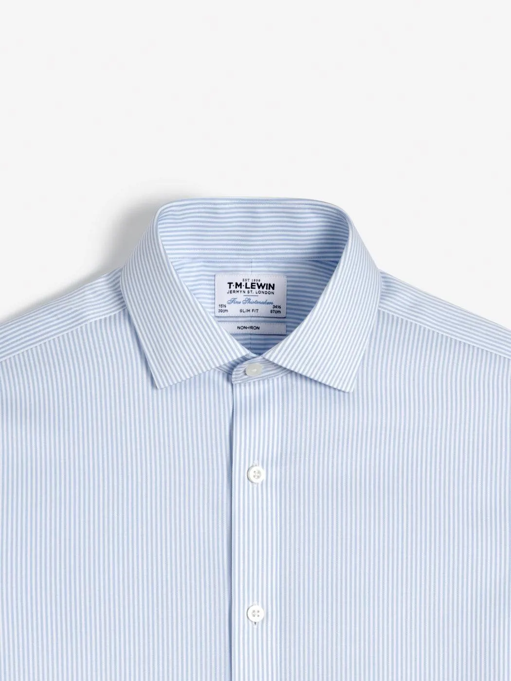 Non-Iron Slim Fit Double Cuff Light Blue Stripe Twill Shirt