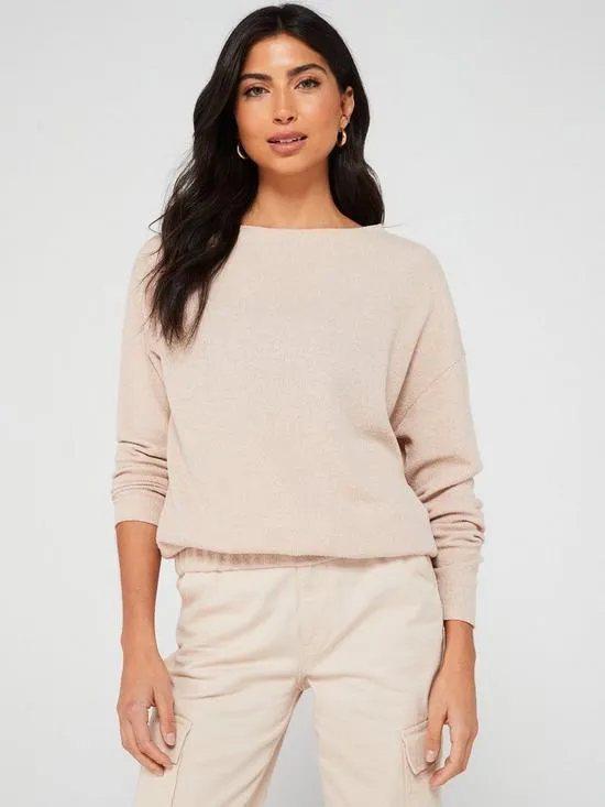 Off Shoulder Soft Knit Top - Beige