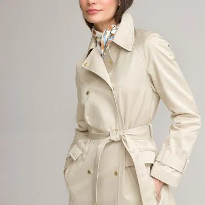 Cotton Mix Trench Coat with Button Fastening, Mid-Season