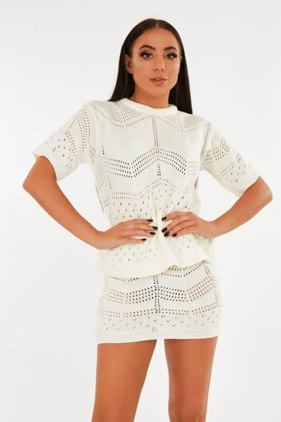 Ivory Chevron Stich Jumper And Skirt Set
