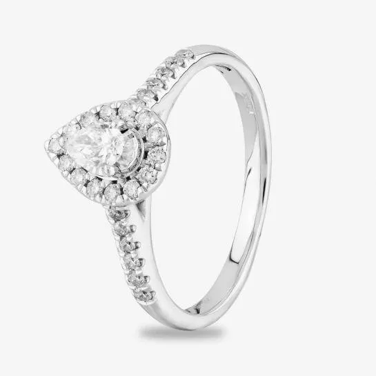 9ct White Gold 0.50ct Diamond Pear Shaped Shoulder Set Ring