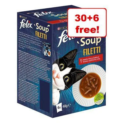 36 x 48g Felix Soup Wet Cat Food - 30 + 6 Free! *