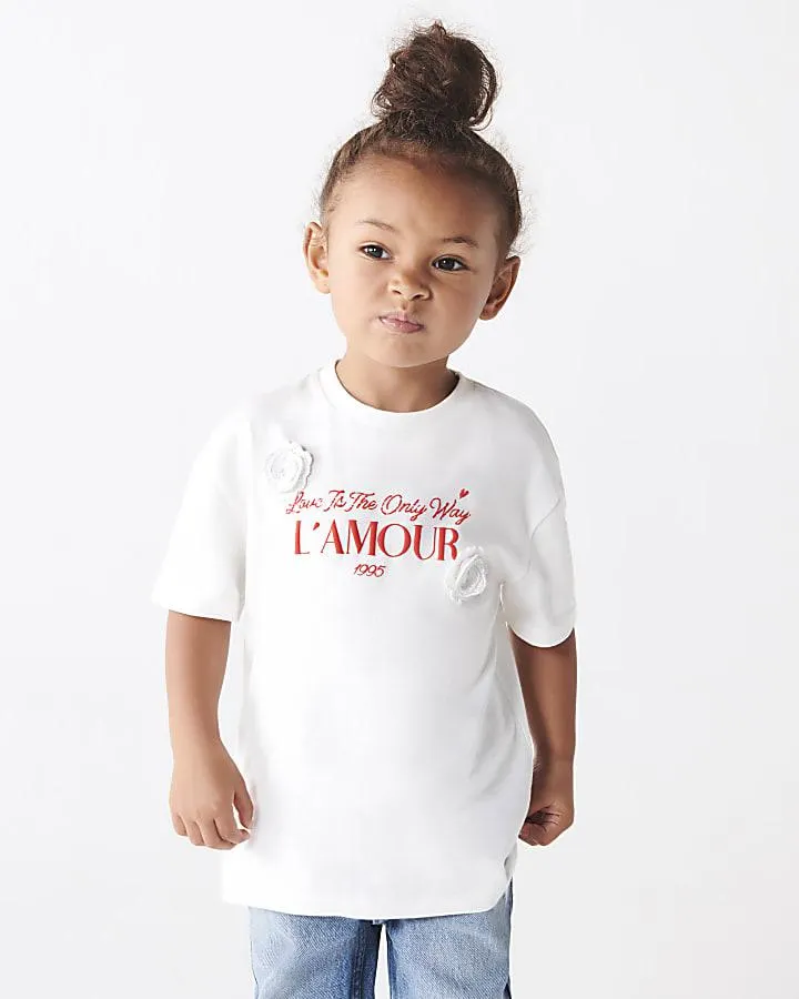 Mini girls White graphic corsage T-shirt
