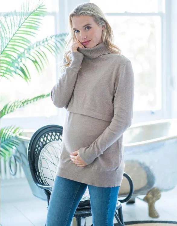 Oatmeal Cotton Knit Maternity & Nursing Jumper