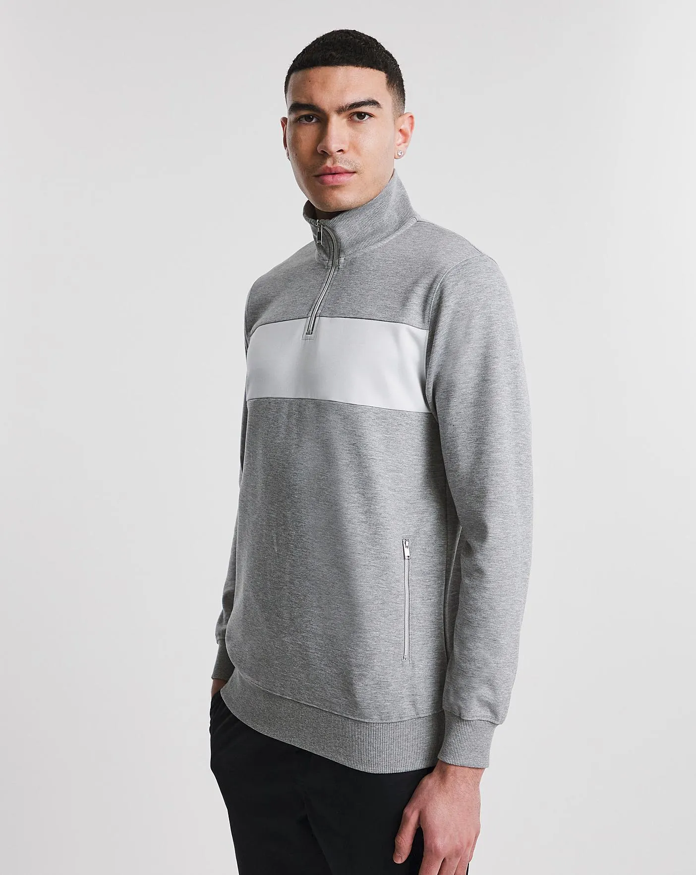 Colour Block 1/4 Zip Funnel Sweatshirt Long