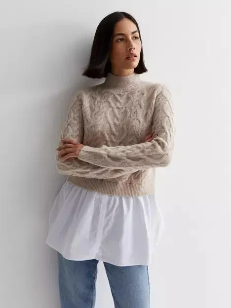Cream Cable Knit 2-in-1 Shirt Jumper