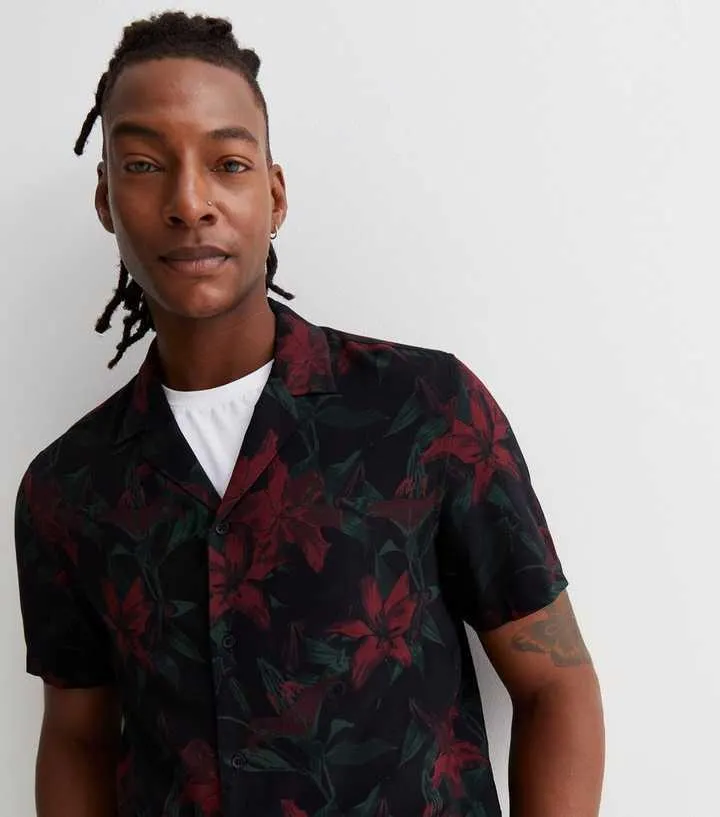 Black Floral Short Sleeve Shirt