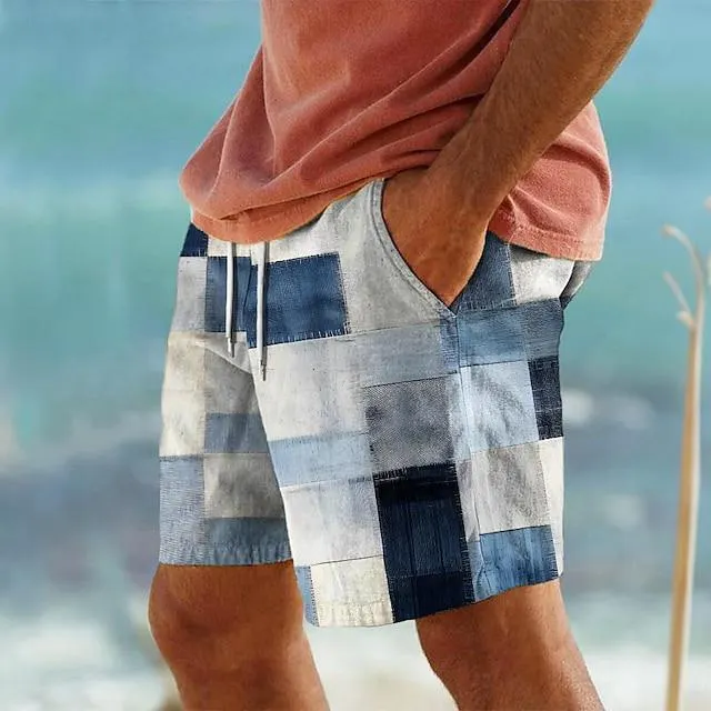 Plaid Color Block Men's Resort 3D Printed Board Shorts Swim Trunks Elastic Waist Drawstring with Mesh Lining Aloha Hawaiian Style Holiday Beach S TO 3XL