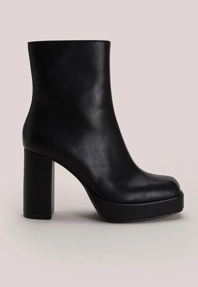Womens Solid Black Platform Ankle Boots