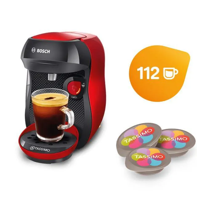 Happy Red & Black Coffee Machine & Coffee Capsule Selection
