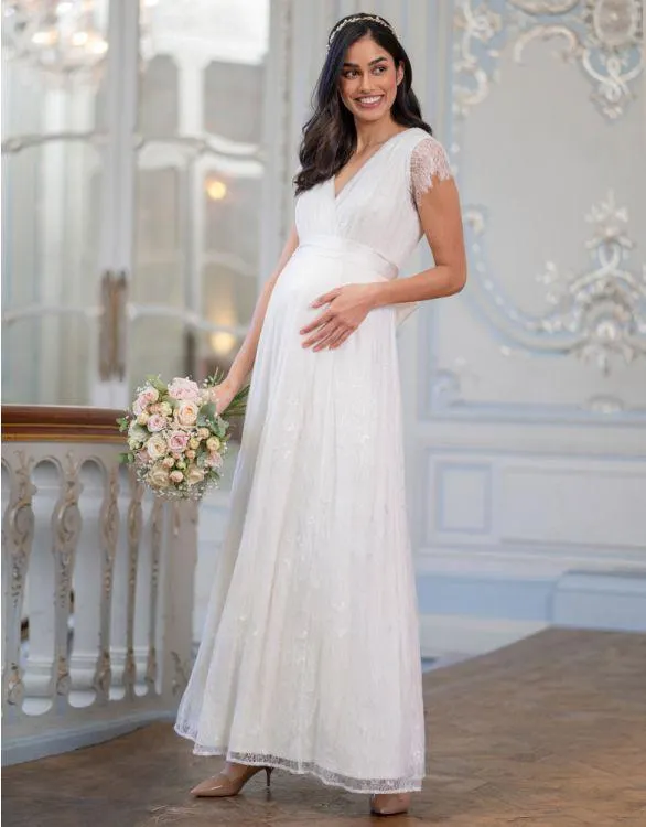 Long Lace V Neck Maternity Bridal Gown