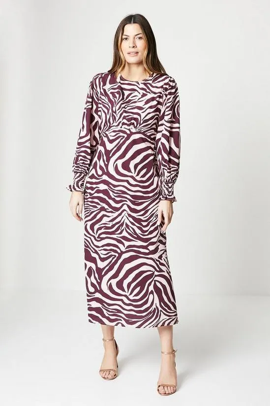 Shirred Cuff Empire Seam Midi Dress