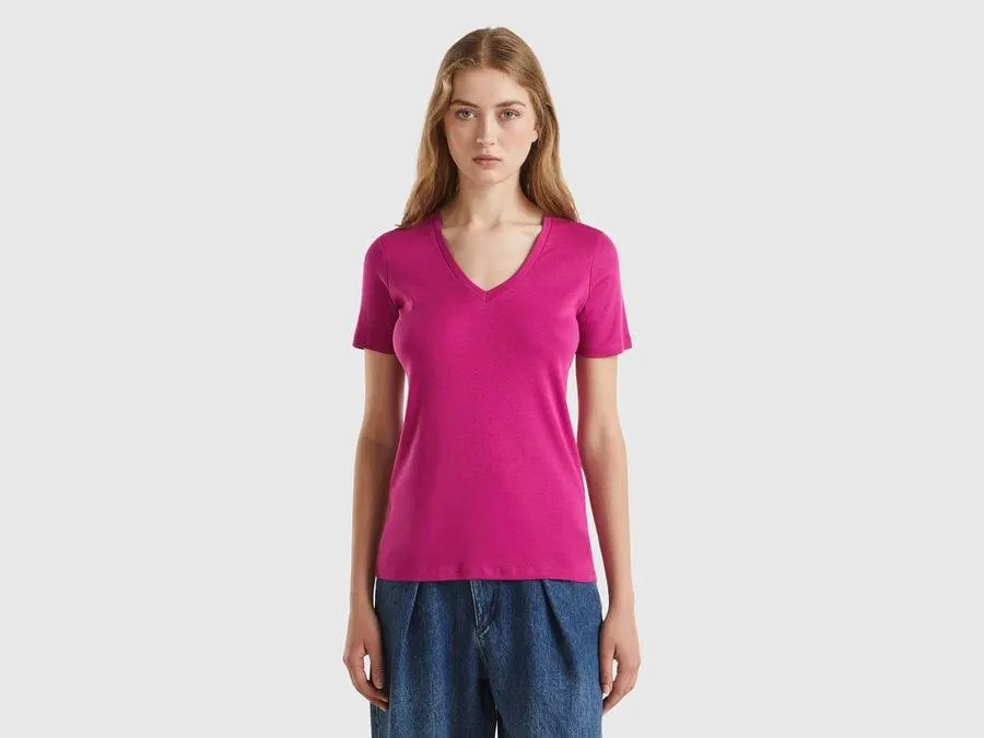 Pure cotton t-shirt with V-neck