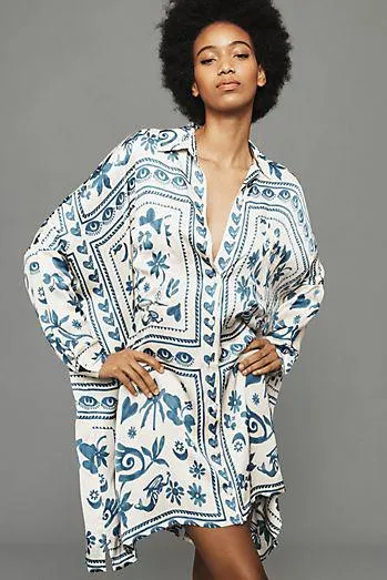 Corey Lynn Calter Long-Sleeve Printed Mini Shirt Dress