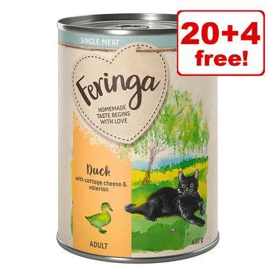24 x 410g Feringa Single Meat Wet Cat Food - 20 + 4 Free!*