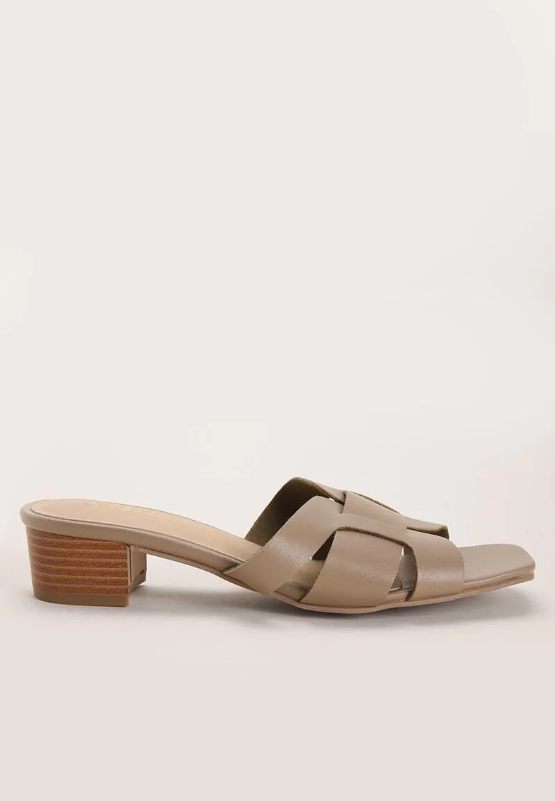Womens Taupe Low Heel Mule