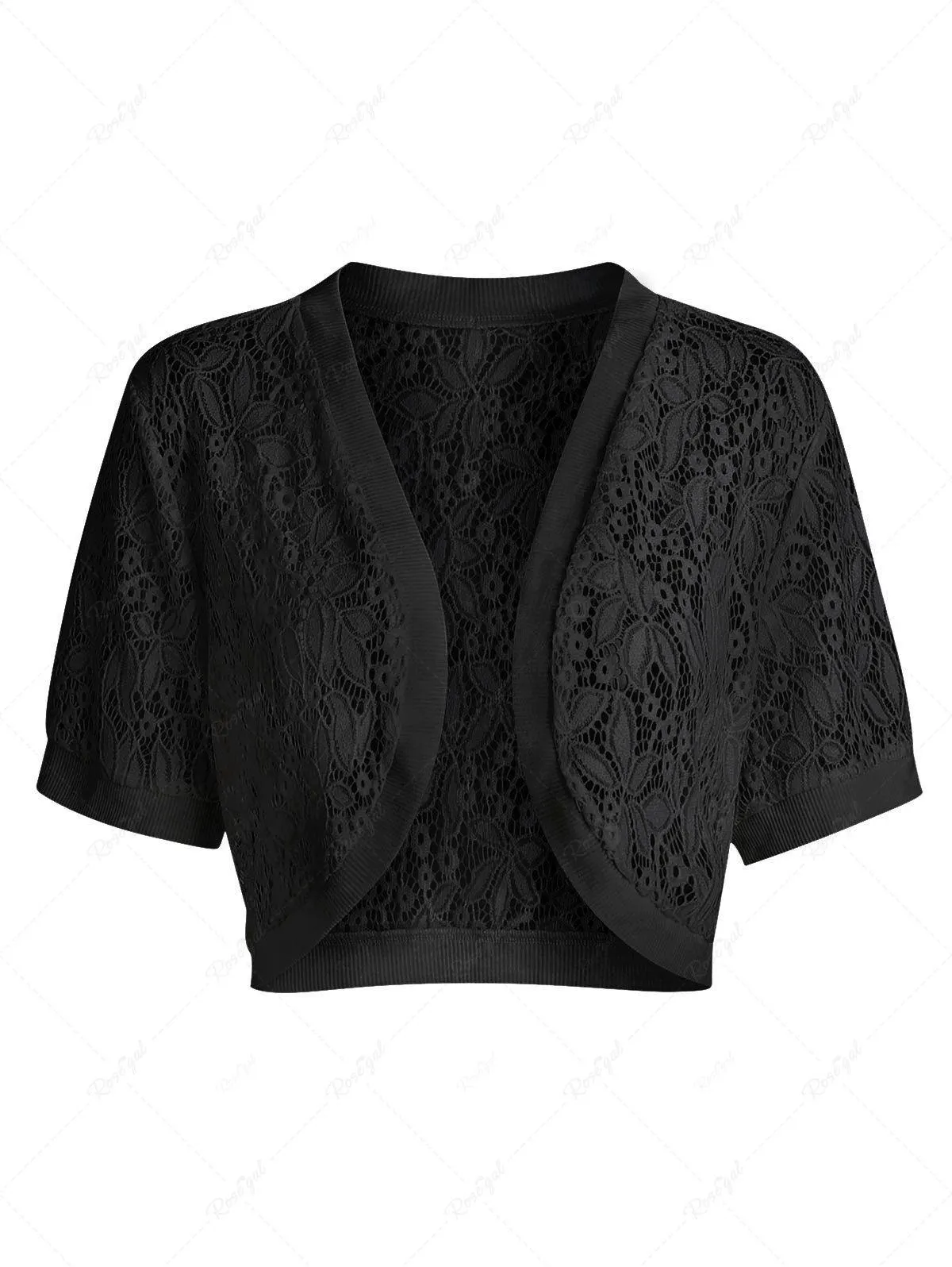 Plus Size Floral Lace Open Front Crop Top - 1x | Us 14-16