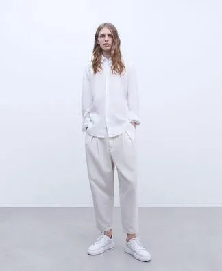 100% linen lapel collar shirt