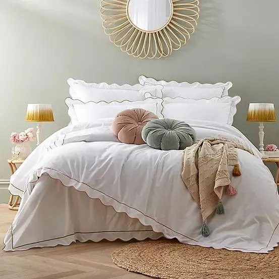 Kaleidoscope Green Scalloped 100% Cotton 200 Thread Count Duvet Cover Set