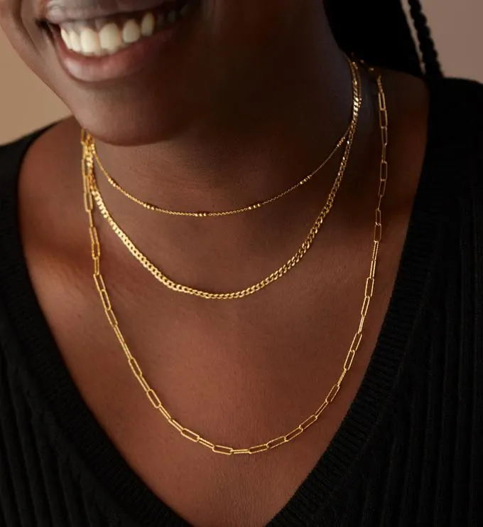 Alta Beaded and Flat Curb Chain Necklace Set