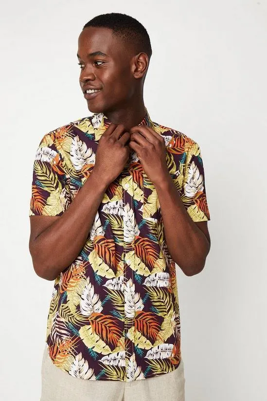 Summer Leaf Print Short Sleeve Shirt
