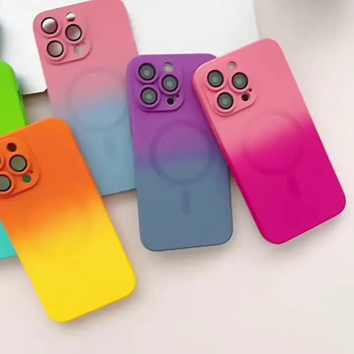 Phone Case For Apple Magnetic Adsorption iPhone 14 13 12 11 Plus Pro Max Portable Slim Magnetic Color Gradient Silica Gel