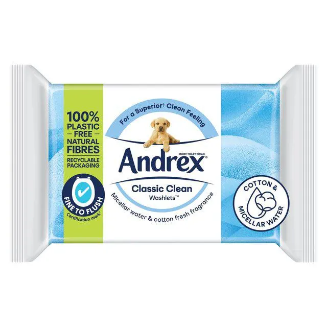 Andrex Classic Clean Washlets Flushable Toilet Wipes Single Pack 36 per pack