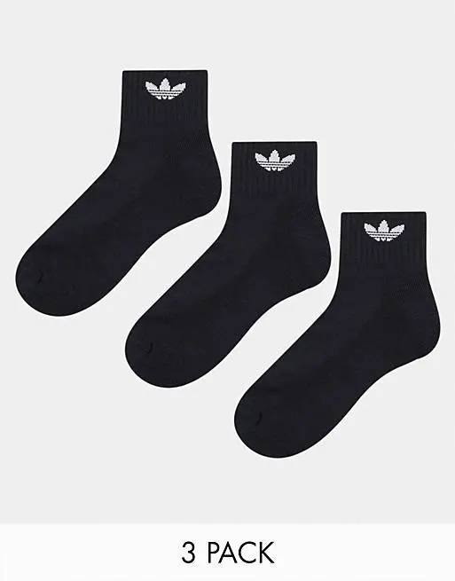 adidas Originals adicolor Trefoil 3 pack ankle socks in black