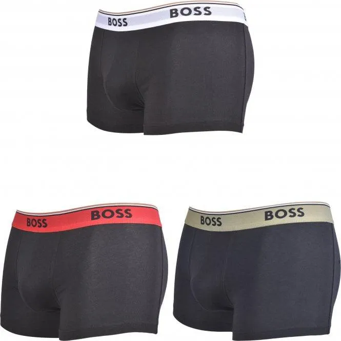 BOSS 3-Pack Power Contrast Waistband Boxer Trunks, Black w/ red/khaki/white