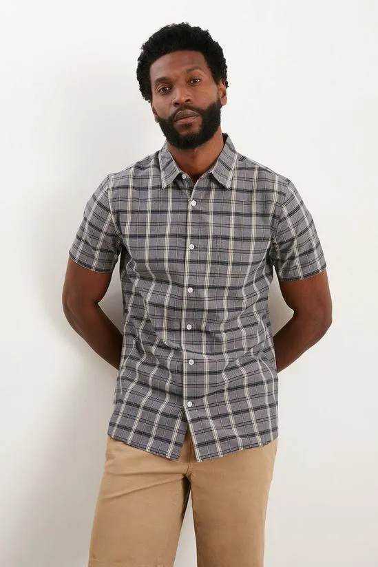 Short Sleeve Denim Blue Check Shirt