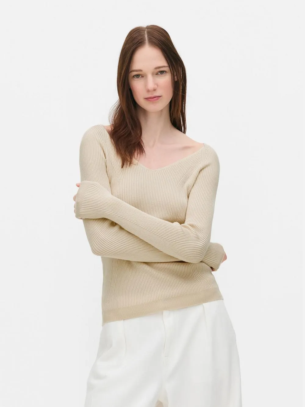 Langärmeliger, gerippter Pullover