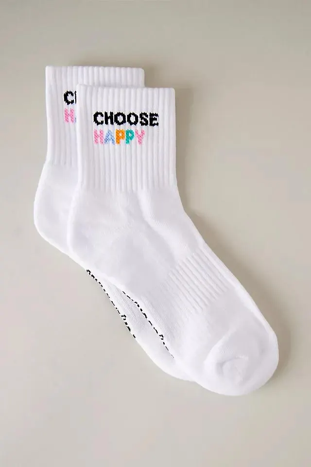 Soxygen Choose Happy Slogan Organic Cotton Ribbed Crew Socks