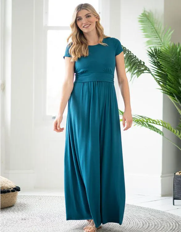 Maternity & Nursing Short Sleeve Maxi Dress - Teal